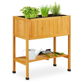 Relaxdays Relaxdays Huerto Urbano Madera, Bancal, Jardinera, Balda De Herramientas, 80,5 X 74 X 38 Cm, Jard&iacute;n, Balc&oacute;n, Naranja