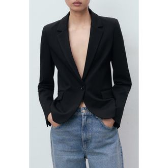 Mango Fitted Suit Jacket in Black at Nordstrom, Size 10