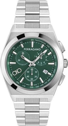 Ferragamo Vega Upper East Two-Tone Bracelet Chronograph Watch, 42mm in Stainless Steel Green at Nordstrom