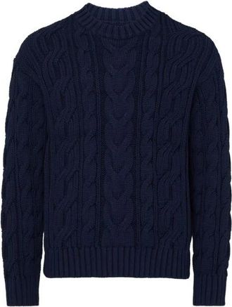 Vilebrequin Kabelgebreide Katoenen Trui - Heren - Ronde hals truien - Blauw - M - Katoen - Truien & Vesten