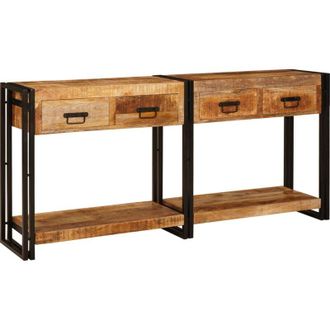 vidaXL Vidaxl - Mesas Consola Con Caj&oacute;n 2 Pcs Marr&oacute;n Madera De Mango S&oacute;lida