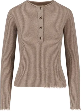 Uma Wang Ribbed Cashmere Sweater With Round Neckline And Button Closure