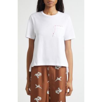 Marni Mending Logo Cotton Poplin Pocket T-Shirt in 00W01 Lily White at Nordstrom, Size 4 Us