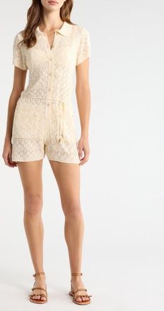 Elan Pointelle Cover-Up Sweater Romper in Natural at Nordstrom, Size X-Large