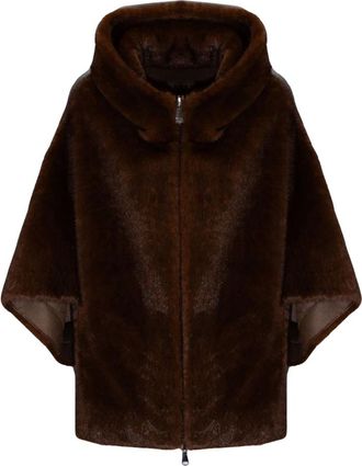 Lou Andr&eacute;a Faux Fur Cape Jacket - Dames - Ponchos - Bruin - M - Jassen