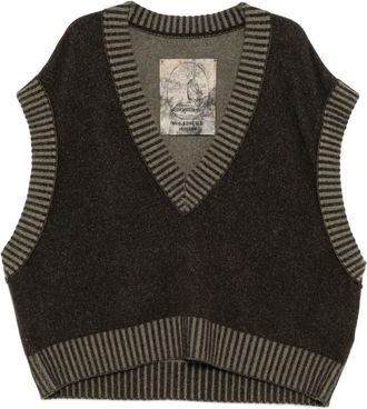 Ziggy Chen Top smanicato con scollo a V - Marrone