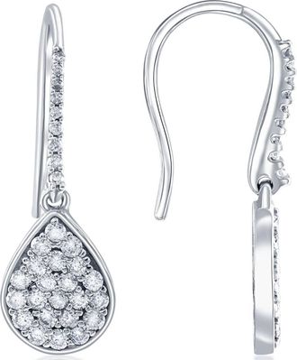 Pompeii3 1 1/8ct Lab Grown Diamond Hoops Dangle Pear Shape 18K White Gold 1 1/4 Tall