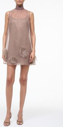Staud Albee Feather Puff Sleeveless Minidress in Truffle at Nordstrom, Size Medium