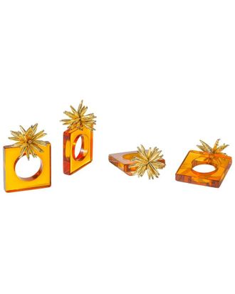 Tiramisu Set Of 4 Amber Resin & Golden Urchin Napkin Rings