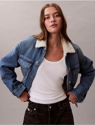 Calvin Klein Jeans Calvin Klein Womens Denim Sherpa Trucker Jacket - Blue - XL