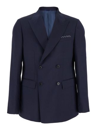 low brand Blue Double-breasted Jacket With Peak Revers And Embroidery Detail On The Front In Wool Man