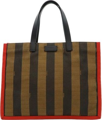 Fendi Black Khaki Brown Canvas Handbag Pouch Shoulder Bag Tote Bag (Pre-Owned)