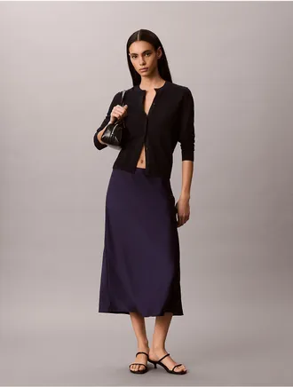 Calvin Klein Womens Satin Midi Skirt - Blue - XS