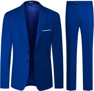 AlltheMen Mens Suits 2 Piece Regular Fit Wedding Dress Suit Two Buttons Business Suit Blazer Trousers Sapphire XXL