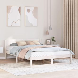 Berkfield Home Bed Frame White Solid pine wood 140 x 200 cm Bed Frame