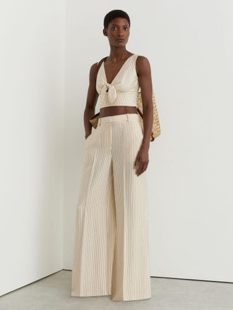 Reiss Cream & black Pinstripe Wide-leg Trousers, 10L