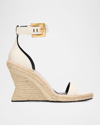 Balmain 95mm Anthem Leather Espadrille Wedge Sandals