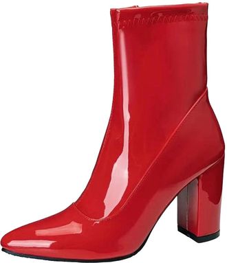 Generic Womens Classic Ankle Boots Pointed Toe Super High Block Heel With Side Zipper And Glitter Finish For Parties