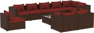 vidaXL Set Muebles De Jard&iacute;n 10 Pzas Y Cojines Rat&aacute;n Sint&eacute;tico Marr&oacute;n Vidaxl