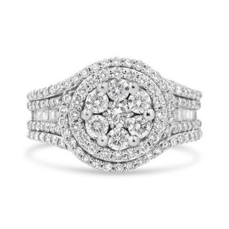 House of Brilliance 14K White Gold 1 1/2 Cttw Diamond Floral Cluster Halo Ring at Nordstrom, Size 7