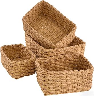 OEM Cesto De Mimbre - Rectangular - Natural - Para Almacenamiento En Ba&ntilde;o O Juguetes - Set De 4 Unidades