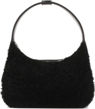 Kazar Zwarte leren en schapenwollen schoudertas - Dames - Schoudertassen - Zwart - ONE Size - Wol - Tassen