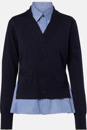 sacai Cardigan in cotone a righe a strati