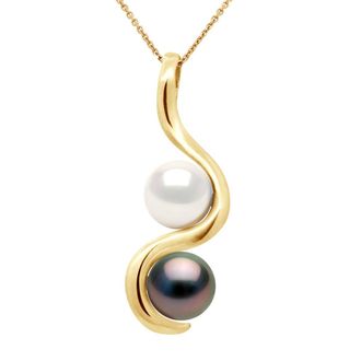 Ateliers Saint Germain Womens Pendant You & Me - Yellow Gold - 2 Real Cultured Pearls Round 8-9 mm - One Size