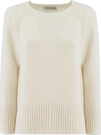 Le Tricot Perugia Puur Wol Ribgebreide Sweater - Dames - Ronde hals truien - Geel - S - Wol - Truien & Vesten
