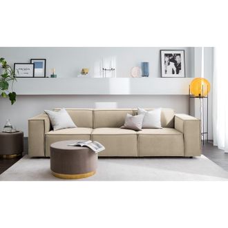 Studio Copenhagen home24 Sofa Kinx II 3-Sitzer Beige Samt 260x71x96 cm (BxHxT) Glamour