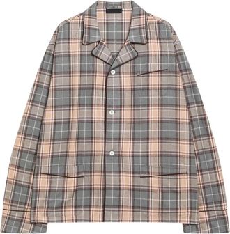 Prada Geruit Katoenen Overhemd - Heren - Casual Overhemden - Veelkleurig - L - Katoen - Overhemden
