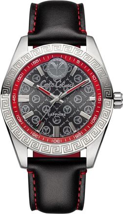 Carlo Colucci Rond Roestvrij Stalen Horloge met Lederen Band - Heren - Horloges - Zwart - ONE Size - Leer - Accessoires