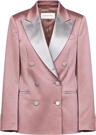 Dries Van Noten Dubbelrijige Smoking Blazer - Dames - Blazers - Roze - XS - Satijn - Jassen