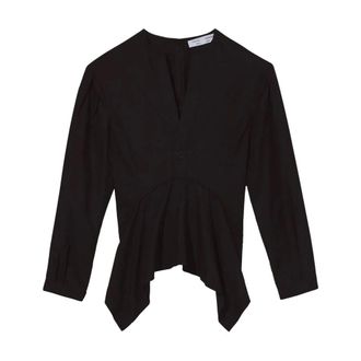 Proenza Schouler Overhemden, Dames, Zwart, 4Xs, Katoen, V-hals Poplin Casual Blouse