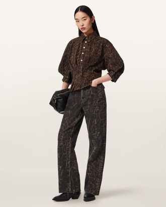 AllSaints Nancy Leopard Print Denim Shirt