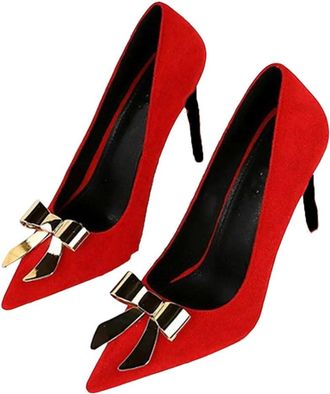 Generic Women High Heel Pumps Pointed Toe Fashion Butterfly Knot Wedding Party Dress Shoes Red