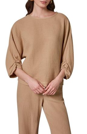 DKNY Twist Cuff Cotton Gauze Top in Fawn at Nordstrom, Size X-Small
