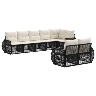 vidaXL Conjunto De Sof&aacute;s De Jard&iacute;n 8 Pcs Negro Y Blanco Crema Vidaxl