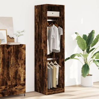 Berkfield Home Wardrobe Smoked Oak 50x50x200 cm Engineered Wood in Brown | Size: 50 x 50 x 200 cm