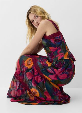 Icone Womens Chiffon and lace tiered maxi skirt