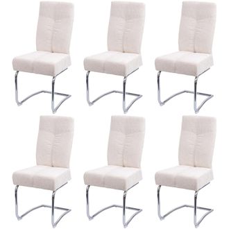 Hhg Hhg - Lote De 6 Silla De Comedor 125, Silla De Cocina Silla Cantilever Sill&oacute;n, Metal Tela/textil Chenilla, Crema