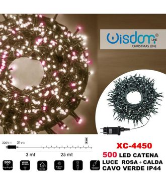 Trade Shop Trade Shop - Cadena De Luz 500 Led Luci&eacute;rnagas Luz Rosa + Verde C&aacute;lido Cable Ip44 Xc-4450