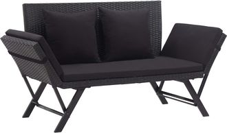 vidaXL Banco De Jard&iacute;n Con Cojines Rat&aacute;n Sint&eacute;tico Negro 176 Cm Vidaxl