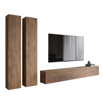 Dmora Pared Habaleva, Mueble Para Sala Modular, 6 Estantes, 6 Puertas, Marr&oacute;n Nogal