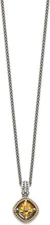 Diamond2Deal Sterling Silver with 14K Accent Cushion Citrine Pendant Necklace