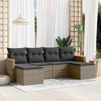 vidaXL Vidaxl - Set De Muebles De Jard&iacute;n 6 Pzas Y Cojines Rat&aacute;n Sint&eacute;tico Gris