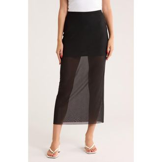 Leith Mesh Midi Skirt in Black at Nordstrom Rack, Size X-Large