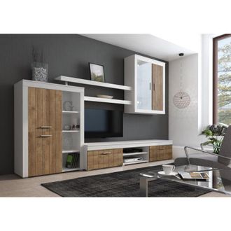 Dmora Mueble Modular Casies, 11 Estantes, Apertura Abatible Y De Solapa, 293x50x193h Cm Blanco