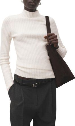 Mango Simonet Turtleneck Rib Sweater in Ecru at Nordstrom, Size X-Small