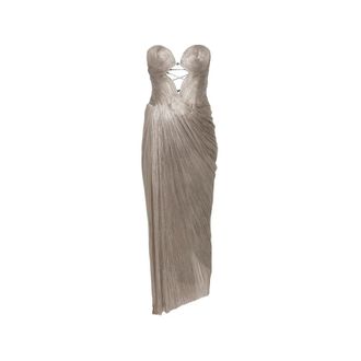Maria Lucia Hohan Kleedjes, Dames, Bruin, S, Stephanie Cut-Out Pleated Maxi Jurk
